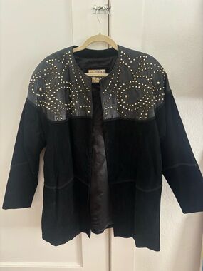 Vintage Atlantic Beach Leather Coat Works Black Studded Women’s Suede Jacket L